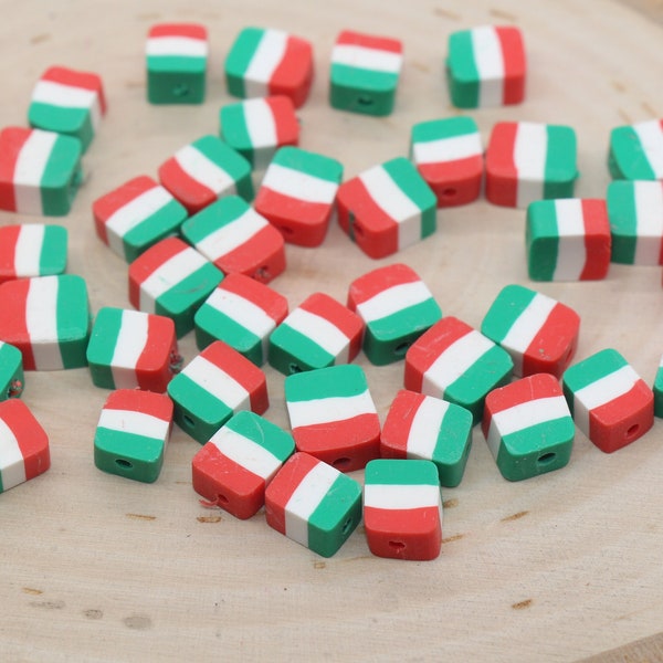 Italy Flag Clay Beads, Country Flag Clay Beads, Green, White and Red Flag Polymer Clay Beads, Clay Jewelry Beads #455