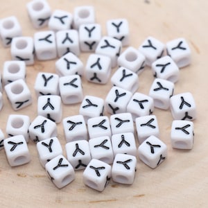 Cuentas con forma de cubo y letra Y, cuentas con forma de cuadrado y letra Y, cuentas con letras individuales, cuentas deslizantes con una sola letra, cuentas con iniciales de nombre, tamaño 6 mm