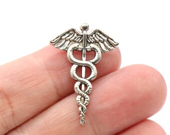 8 Pcs Medical Symbol Charms Antique Silver Tone With Loop on Back 32x21mm - YD0869