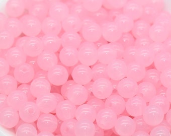 8mm Translucent Pink Gumball Beads, Round Acrylic Loose Beads, Bubblegum Beads, Chunky Beads, Smooth Plastic Round Beads #790