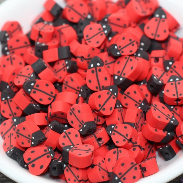 Ladybug Polymer Clay Beads, Lady Bug Clay Beads, Jewelry Beads #44