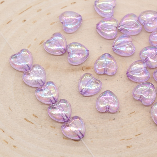 Iridescent Heart Beads, Transparent Purple Heart Beads, Purple AB Beads, Heart Shape Acrylic Beads, Bracelet Making Jewelry Finding #2198