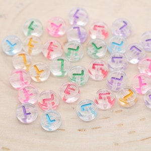 Contas do alfabeto da letra L, contas transparentes com letras de cores misturadas, contas de letras individuais, contas iniciais de nome, contas para pulseira, tamanho 7 mm