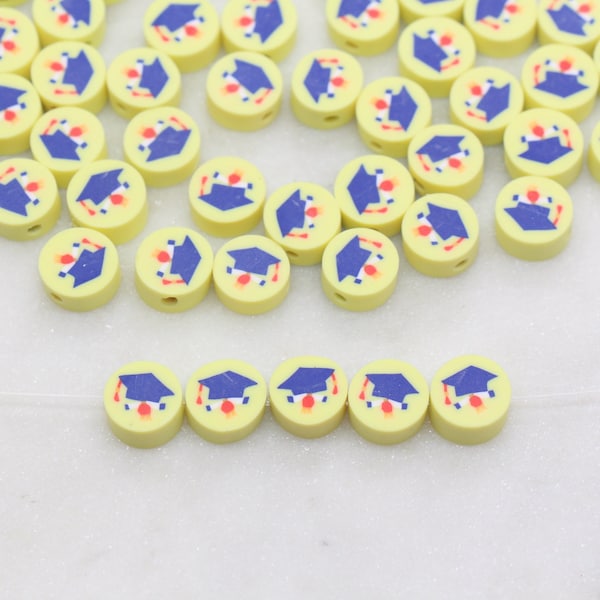 Graduation Cap Polymer Clay Beads, Graduation Hat Clay Beads,  Fimo Cane Beads, Jewelry Beads, Beads for Bracelet #266