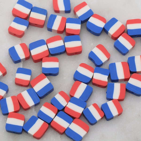 France Flag Clay Beads, Country Flag Clay Beads, Blue, White, and Red Flag Polymer Clay Beads, Clay Jewelry Beads #369