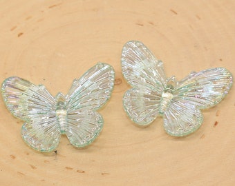 Colgantes de mariposa grandes verdes, colgantes de mariposa iridiscentes, mariposa acrílica transparente AB, fabricación de joyas #2653