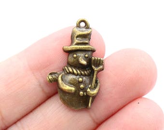 8 Pcs Snowman Charms Christmas Charms Pendentifs Antique Bronze Tone 26x15mm - YD086