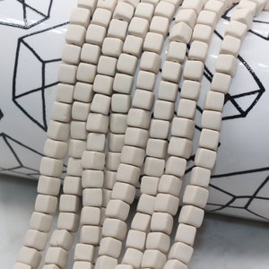 6mm Cube Polymer Clay Beads,  Beige Heishi Beads, Square Clay Beads, Jewelry Beads, Bead for Bracelet #159