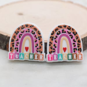 Teacher Silicone Beads, Leopard Teacher Silicone Beads, Teacher Rainbow Beads, Silicone Loose Beads, Teacher Focal Beads #558