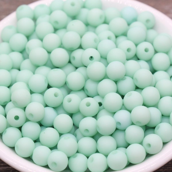 8mm Matte Mint Round Beads, Acrylic Gumball Bead, Frosted Mint Round Spacer Beads, Bubblegum Beads, Plastic Round Bead #2189