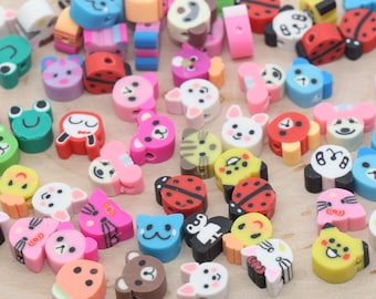 100 Perline Miste In Argilla Polimerica Animali 8-11mm Con Corda Elastica - Accessori Fai Da Te Per Bracciali E Collane - 4