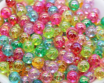 8mm Multicolor AB Round Beads, Iridescent Acrylic Gumball Beads, Transparent Round Spacer Beads, Bubblegum Beads, Plastic Round Bead #1715