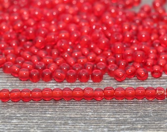 Round Transparent Glass Beads, 4mm Glass Round Seed Beads, Red Trans Seed Beads, Beading Supplies #2144