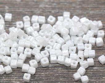 Square Glass Seed Beads, 4mm Cube Glass Beads, White Square Seed Beads,  Opaque Beads, Beading Supplies #1238