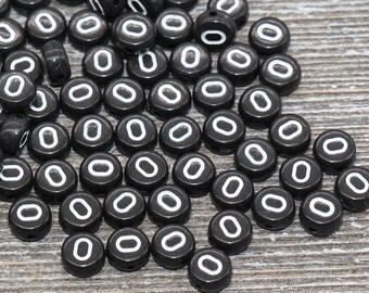Letter O Alphabet Beads, Black Alphabet Letter Beads, Acrylic Black and White Letters Beads, Round Acrylic Beads, Name Beads, Size 7mm