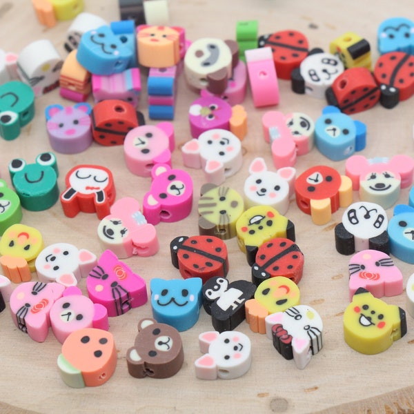 Mix Animal Polymer Clay Beads, Animal Themed Beads, Bear, Cat, Assorted Animal Beads, Loose Beads, Beads for Bracelet, Jewelry Beads, #422