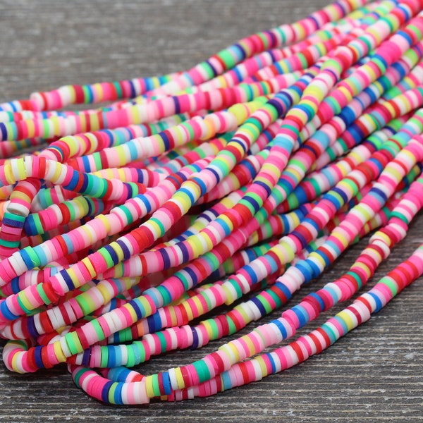 4mm Multicolored Heishi Beads, Mix Polymer Clay Disc Beads, Rainbow African Disc Beads, Vinyl Heishi, Full Strand #531