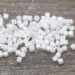 Square Glass Seed Beads, 4mm Cube Glass Beads, White Square Seed Beads,  Opaque Beads, Beading Supplies #1238