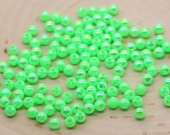 4mm Green AB Round Beads, Iridescent Acrylic Gumball Beads, Bubblegum Beads, Plastic Round Smooth Bead #3016
