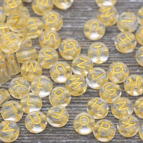 7mm Alphabet Beads Black With Gold Letters Name Making Beads - Etsy
