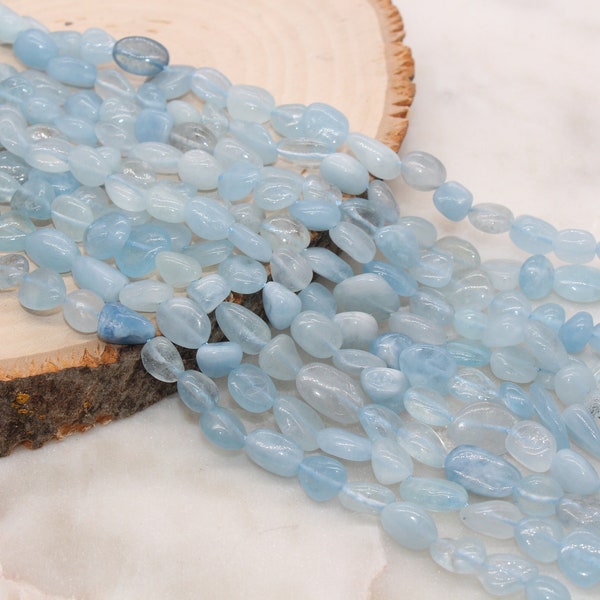 Aquamarine Nugget Beads, Gemstone Irregular Loose Beads, Pebble Nugget Beads, Size 8mm-10mm #53