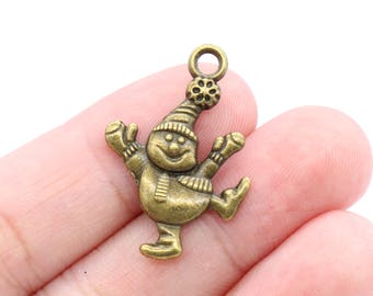 5 Pcs Snowman Charms Christmas Charms Pendentifs Antique Bronze Tone 27x18mm - YD071