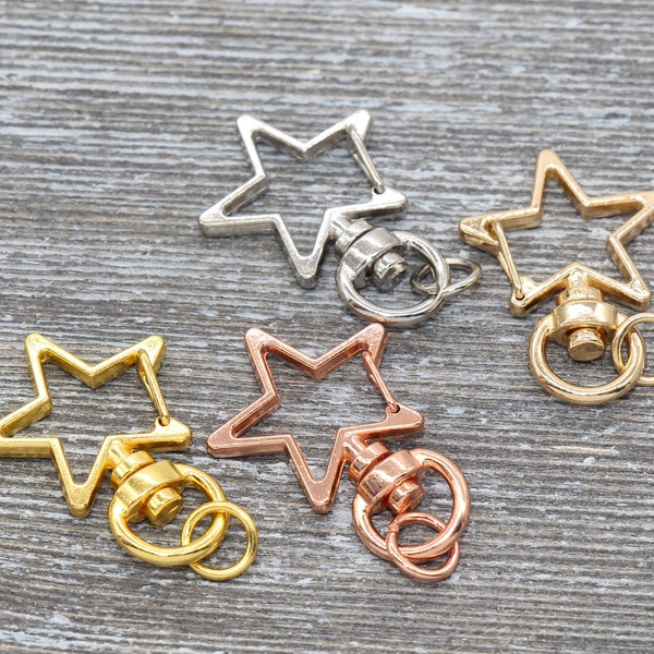 5 Star Clasp Key Chain, Star Swivel Clasp Key Rings, Star Lobster Swivel Clasp, Available in Gold, Silver, Rose Gold, Light Gold