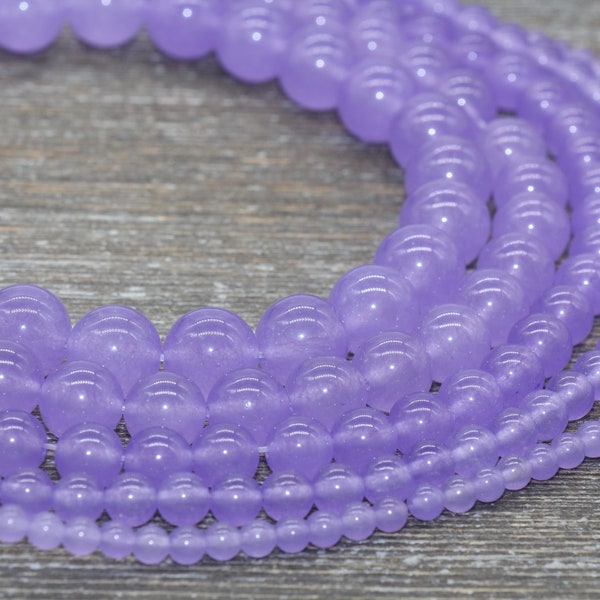 Puprle Jade Beads, Smooth Gemstone Round Loose Beads, Sizes 4mm 6mm 8mm 10mm 12mm, Full Strand 15.5" #197