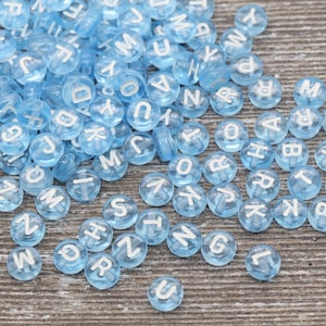 Blue Alphabet Letter Beads, Translucent Acrylic Blue Letters Beads, Round Acrylic Beads, Mix Letters Beads, Name Beads 7mm #127