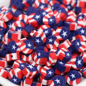Puerto Rico Flag Polymer Clay Beads, Flag Cane Beads,  Jewelry Beads, Bracelet Beads, Loose Polymer Clay Beads #92