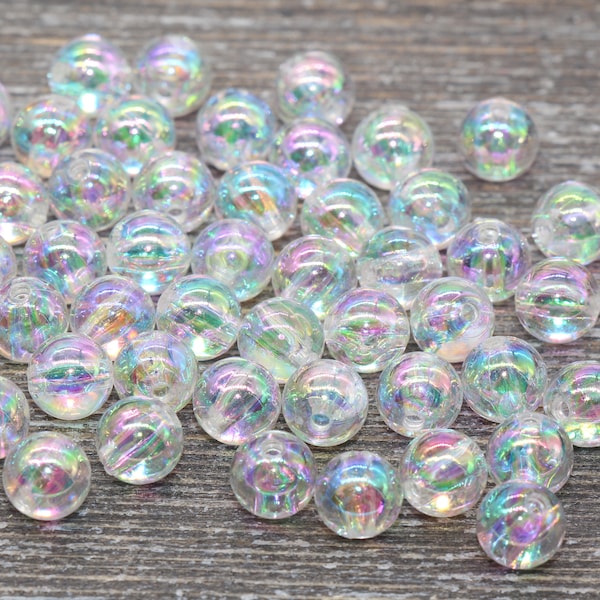 8mm Clear AB Round Beads, Iridescent Acrylic Gumball Beads, Transparent Round Spacer Beads, Bubblegum Beads, Plastic Round Bead #926