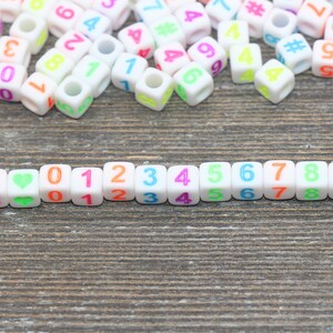 Multicolor Number Beads, Assorted Number Beads, Mix Color Cube Square Number Beads, Heart, Hashtag #, Size 6mm #2039
