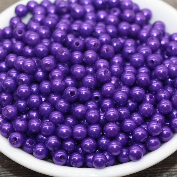 6mm Purple Faux Pearl Beads, Faux Pearl Gumball Beads, Imitation Pearl Beads, Chunky Beads, Smooth Plastic Round Beads #2246