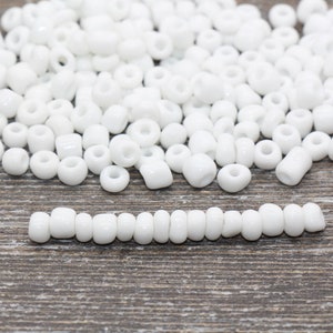 5mm White Glass Seed Beads, Size 3/0 White Opaque Czech Seed Beads, Rocailles Beads, Bead Bracelet, Beading Supplies #1417