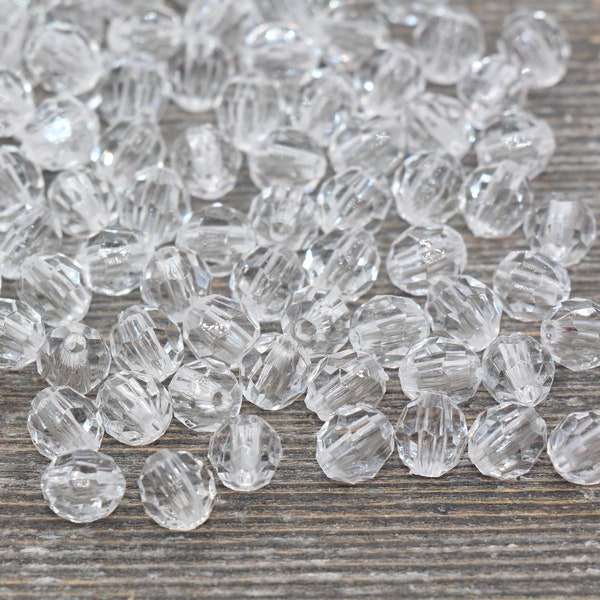 8mm Clear Transparent Faceted Beads,  Hexagon Faceted Acrylic Loose Beads, Bubblegum Beads, Chunky Beads, Clear Crystal Look Beads #1845