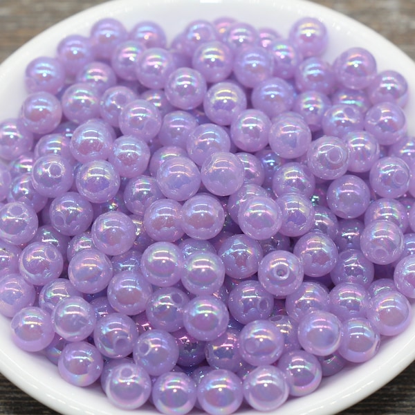 8mm Jelly Purple AB Gumball Beads, Iridescent Acrylic Round Loose Beads, Bubblegum Beads, Chunky Beads, Smooth Round Plastic Beads #1766