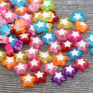Multicolored Star Beads, Acrylic Star Beads, Plastic Colorful Star Beads, Flat Back Beads, Resin Star Beads #297