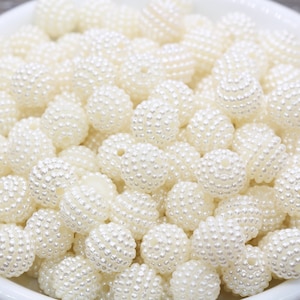 10mm Ivory Berry Beads, Imitation Pearl Acrylic Beads, Round Acrylic Loose Beads, Bubblegum Beads, Chunky Beads, Bracelet Beads, #793