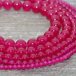Dark Raspberry Pink Jade Beads, Pink Gemstone Round Loose Beads, Jewelry Making Bracelet Beads, Size 4mm 6mm 8mm 10mm 12mm 15.5&quot; Strand #225