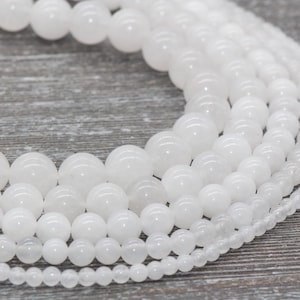 White Jade Beads, White Gemstone Beads, Round Stone Beads, Jewelry Making Gemstone Beads, Size 4mm 6mm 8mm 10mm 12mm, Full Strand 15&quot;, #76