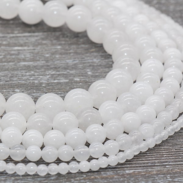 White Jade Beads, White Gemstone Beads, Round Stone Beads, Jewelry Making Gemstone Beads, Size 4mm 6mm 8mm 10mm 12mm, Full Strand 15", #76