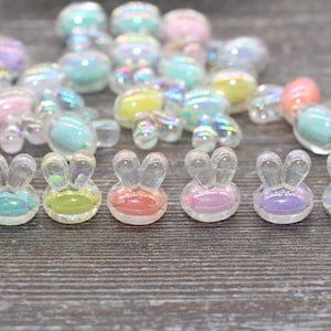 Perles lapin irisées, AB Bunny Beads multicolores, Grosses perles acryliques, Fabrication de bracelets, trouvaille #1900