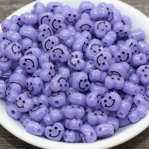Purple Heart Smiley Face Beads, Heart Shape Smiley Face Beads, Cute Smiling Face Beads, Happy Face Beads, Craft Bracelet Beads #2026