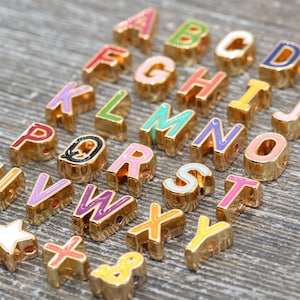 Gold-Lined Enamel Alphabet, Number, Symbol Beads for DIY Jewelry Making and Personalized Accessories