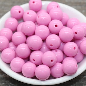 14mm Pink Gumball Beads, Round Acrylic Loose Beads, Solid Bubblegum Beads, Chunky Beads, Smooth Round Plastic Beads #1679
