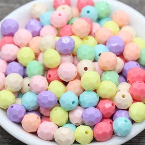 10mm Multicolor Faceted Gumball Beads, Mix Color Round Acrylic Loose Beads, Chunky Beads, Faceted Plastic Beads, Bubblegum Beads #575