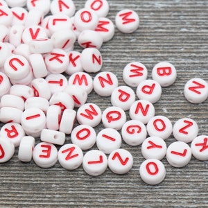 Red Mix Letter Beads, Alphabet Beads, Plastic Letter Beads, Round Letter Beads, Name Initial Beads, Beads for Bracelets 7mm #352