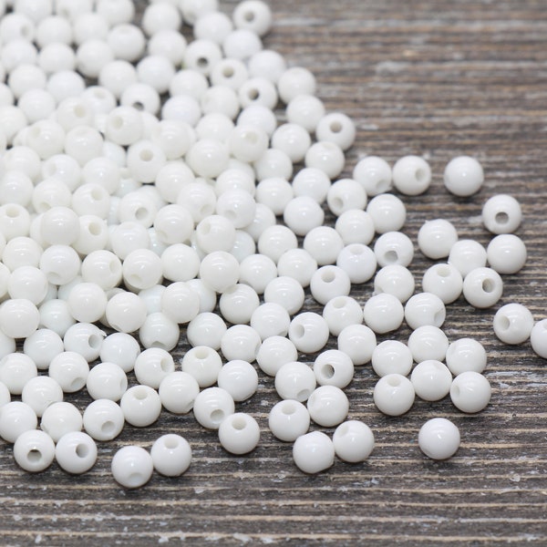 4mm White Round Beads, Acrylic Gumball Beads, White Round Spacer Beads, Bubblegum Beads, Plastic Round Smooth Bead #782