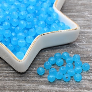 6mm Blue Gumball Translucent Beads, Round Acrylic Loose Beads, Bubblegum Beads, Chunky Beads,  Smooth Plastic Round Beads #399