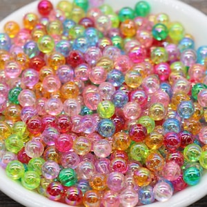 6mm Multicolor AB Round Beads, Iridescent Acrylic Gumball Beads, Transparent Round Spacer Beads, Bubblegum Beads, Plastic Round Bead #1714